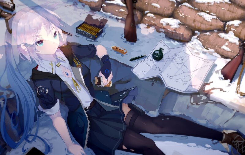 Anime Girl in Snow — Blue, Calm, Winter, Digital Art, Map