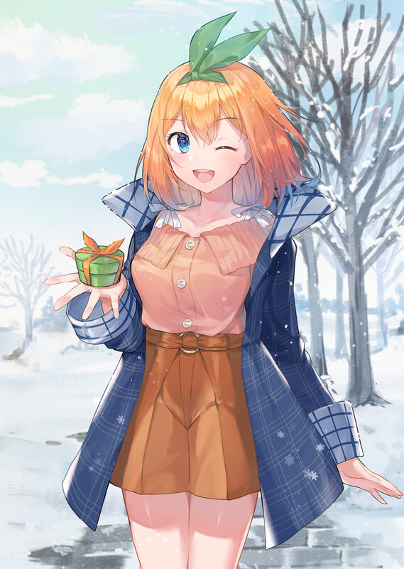 Anime Girl in Snow — Blue, Cheerful