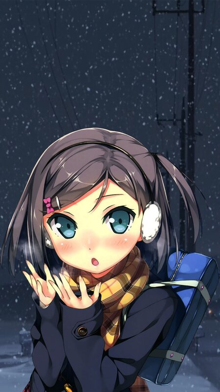 Anime Girl in Snow — Blue, Cold, Night