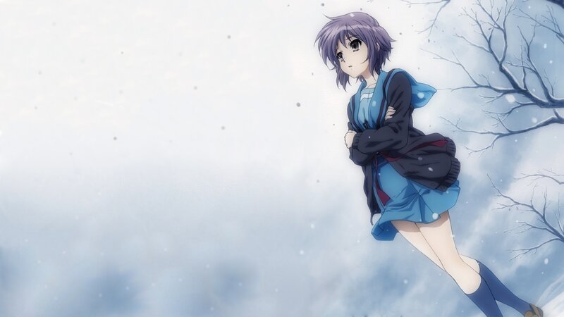Anime Girl in Snow — Blue, Cold, Winter, Tree Branches