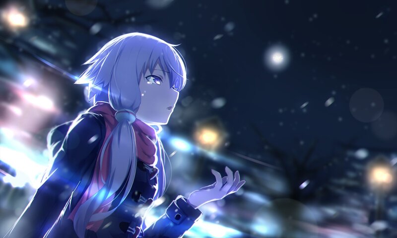 Anime Girl in Snow — Blue, Dramatic, Night, Digital Art