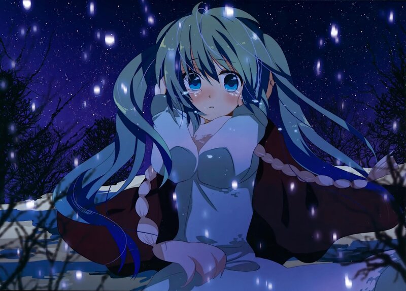 Anime Girl in Snow — Blue, Melancholic, Night, Night Sky