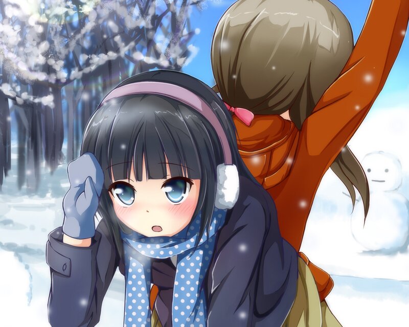 Anime Girl in Snow — Blue, Peaceful
