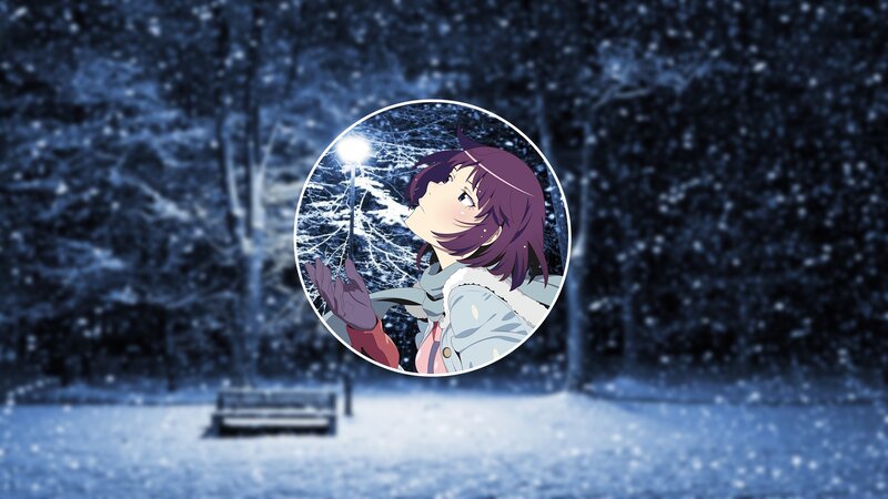 Anime Girl in Snow — Blue, Serene, Cold