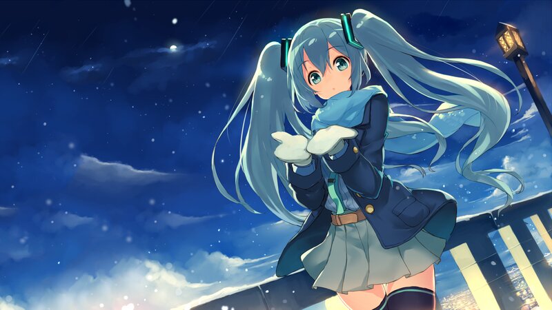 Anime Girl in Snow — Blue, Serene, Night, Digital Art