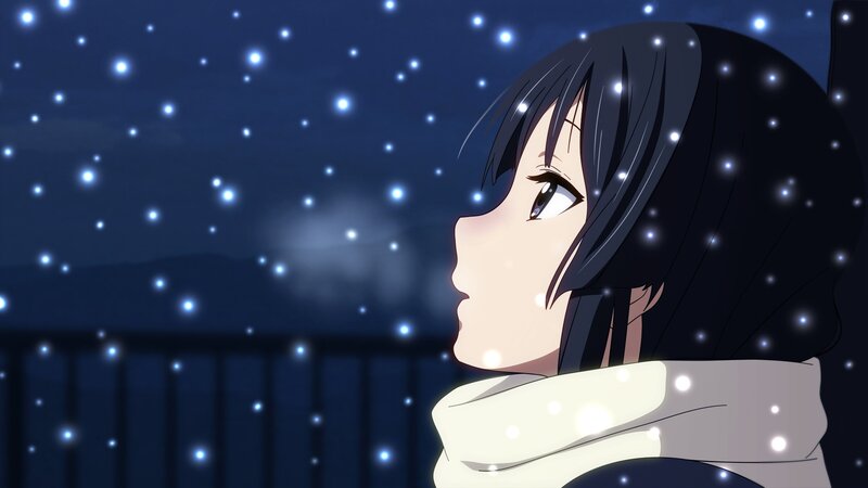 Anime Girl in Snow — Blue, Serene, Night, Night Sky