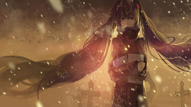 Anime Girl in Snow — Brown, Dramatic