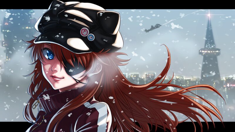 Anime Girl in Snow — Brown, Dramatic, Winter, Digital Art, Cityscape