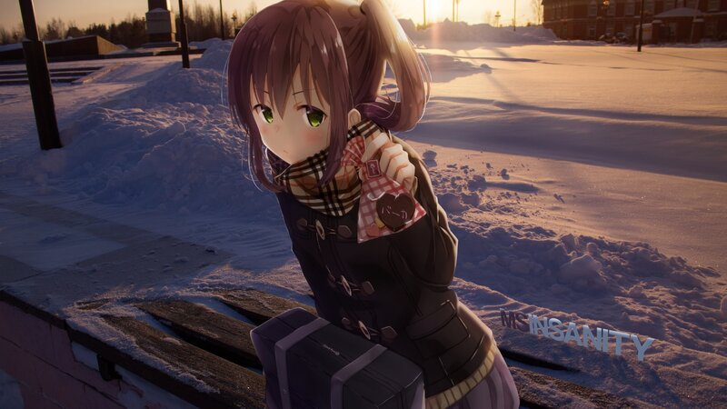 Anime Girl in Snow — Brown, Serene