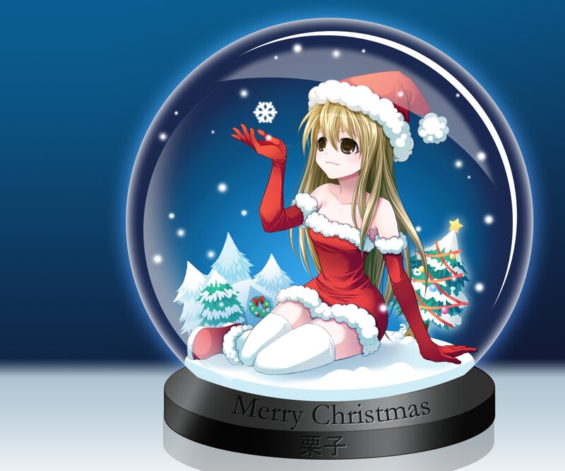 Anime Girl in Snow Globe — Blue