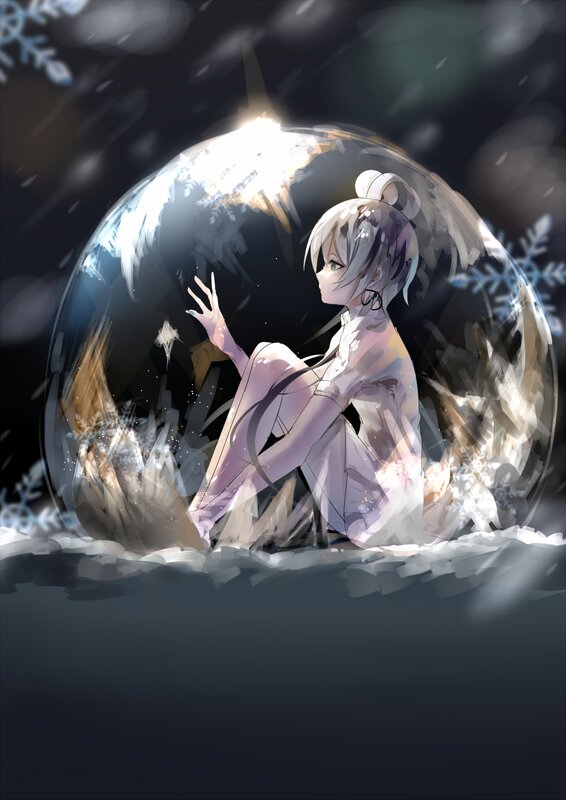 Anime Girl in Snow Globe — White
