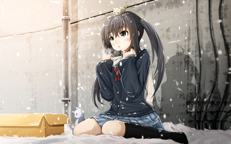 Anime Girl in Snow — Gray, Calm, Winter, Digital Art