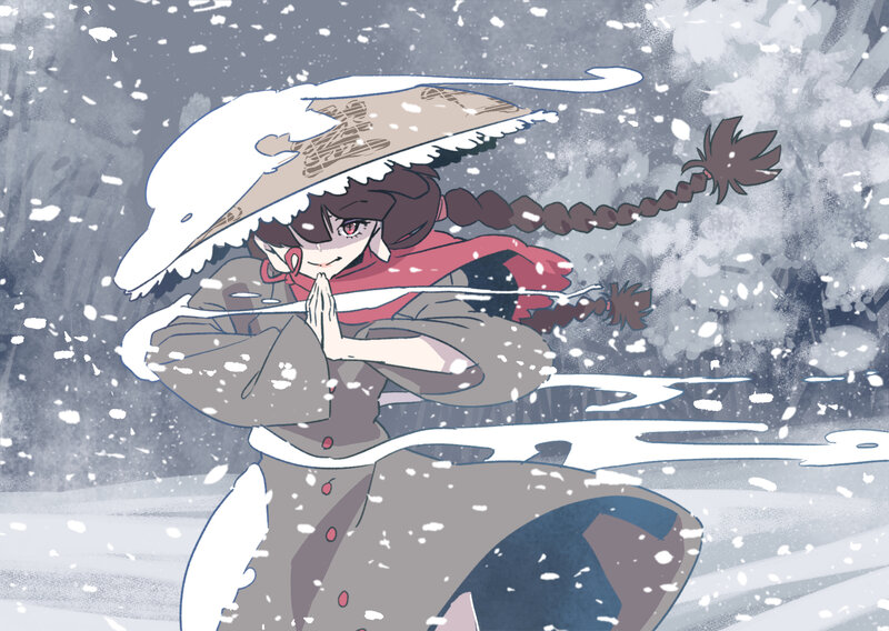 Anime Girl in Snow — Gray, Cold, Winter, Digital Art, Umbrella