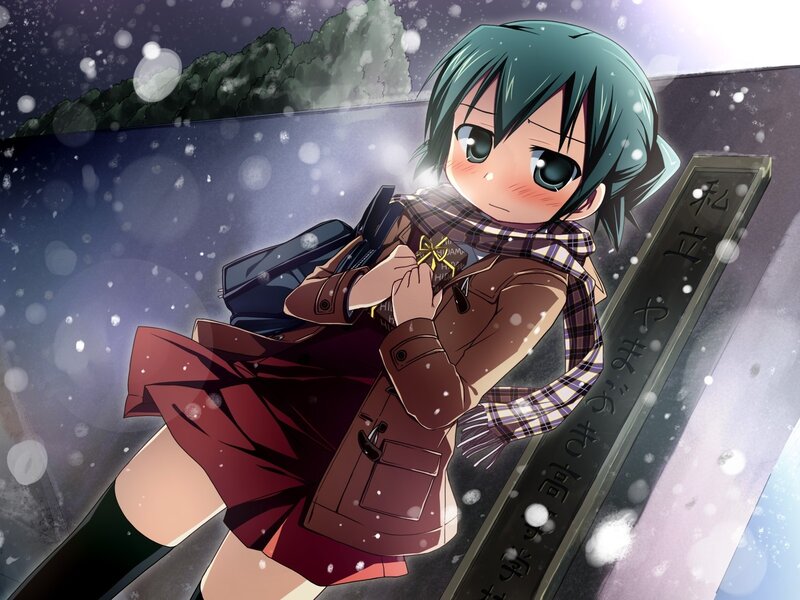Anime Girl in Snow — Green, Cold