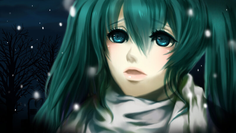 Anime Girl in Snow — Green