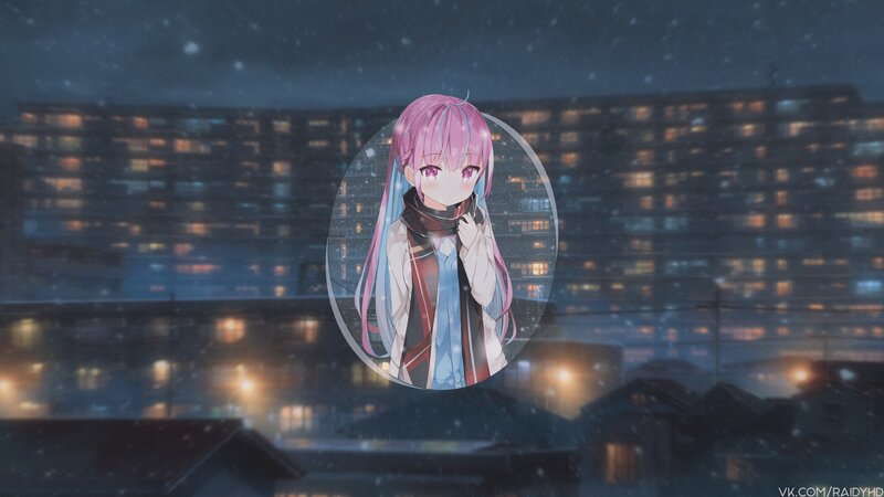Anime Girl in Snow — Pink, Melancholic, Night