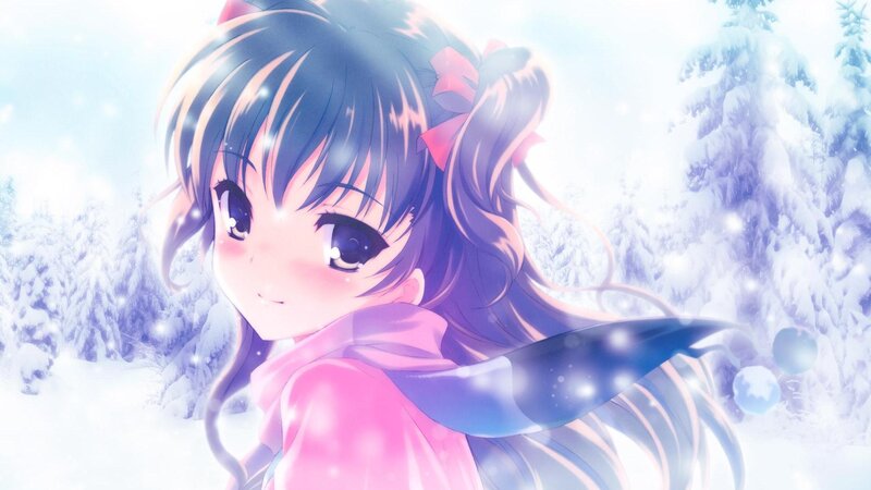 Anime Girl in Snow — Pink, Serene
