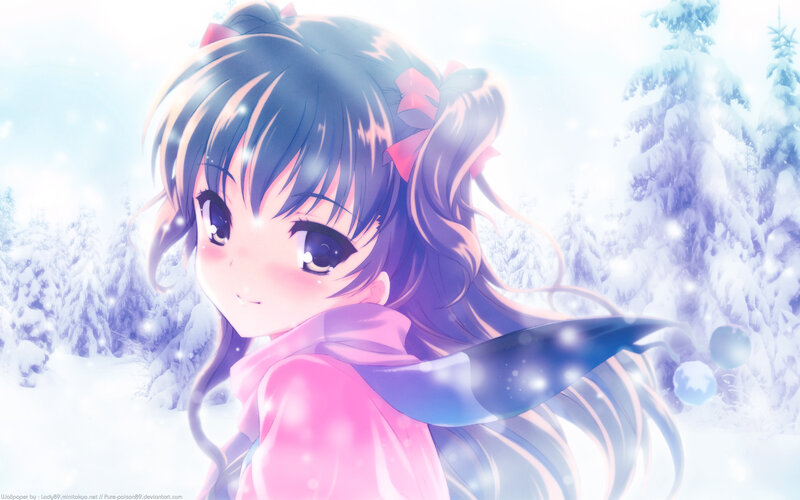 Anime Girl in Snow — Pink