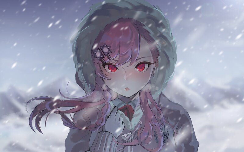 Anime Girl in Snow — Purple, Cold, Winter, Digital Art