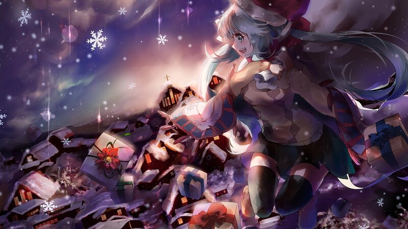 Anime Girl in Snow — Purple, Festive, Winter
