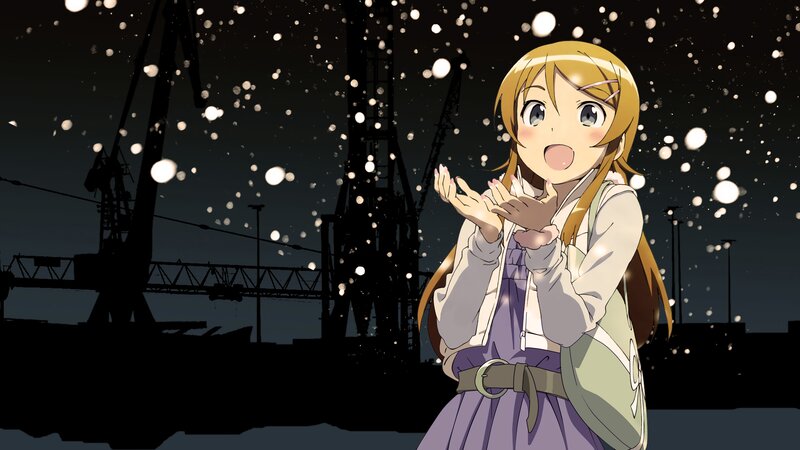 Anime Girl in Snow — Purple, Peaceful, Night