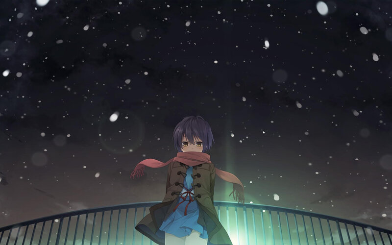 Anime Girl in Snow — Purple, Serene, Calm
