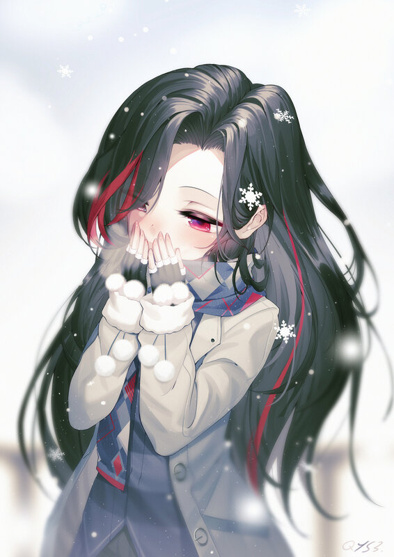 Anime Girl in Snow — White, Calm, Winter, Digital Art, Snowflakes
