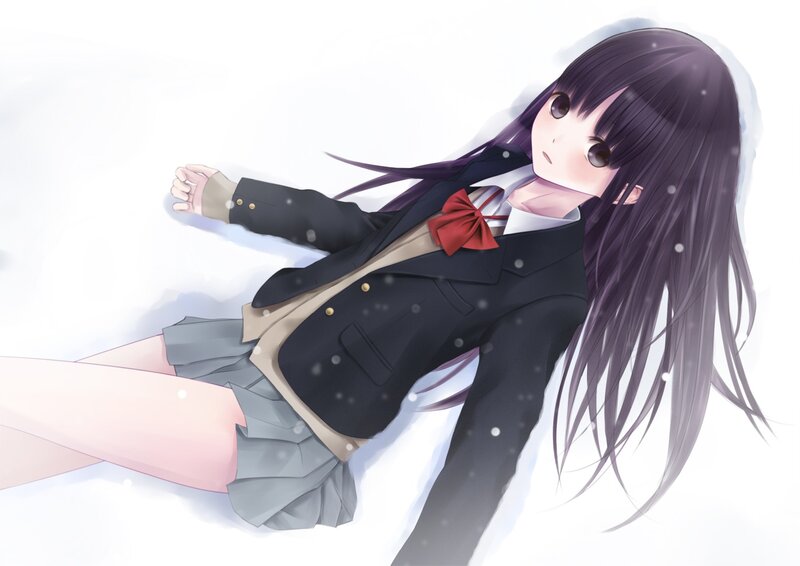 Anime Girl in Snow — White, Calm, Winter, School Uniform
