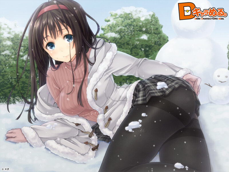 Anime Girl in Snow — White, Calm, Winter, Snowman