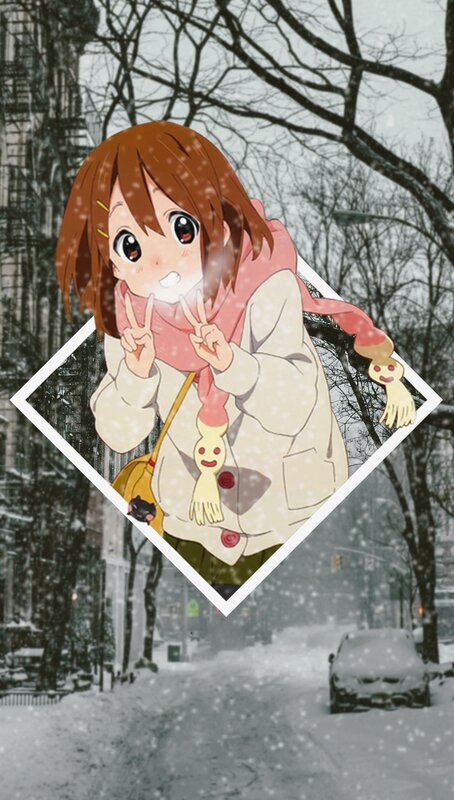 Anime Girl in Snow — White, Calm, Winter, Trees, Car