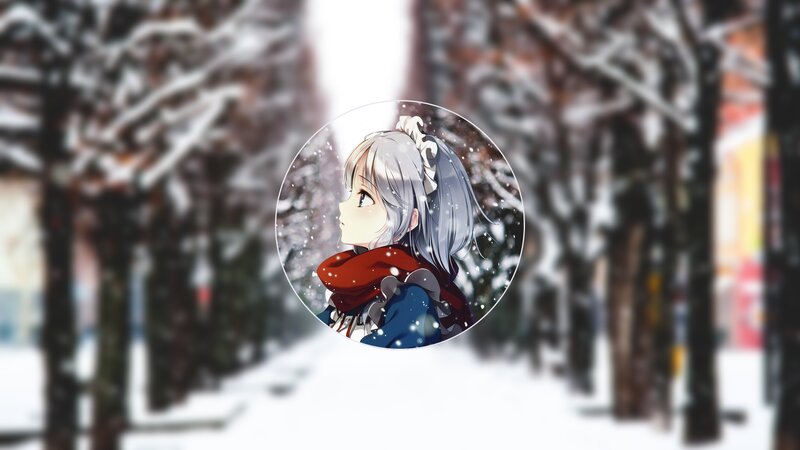 Anime Girl in Snow — White, Calm, Winter, Trees, Scarf