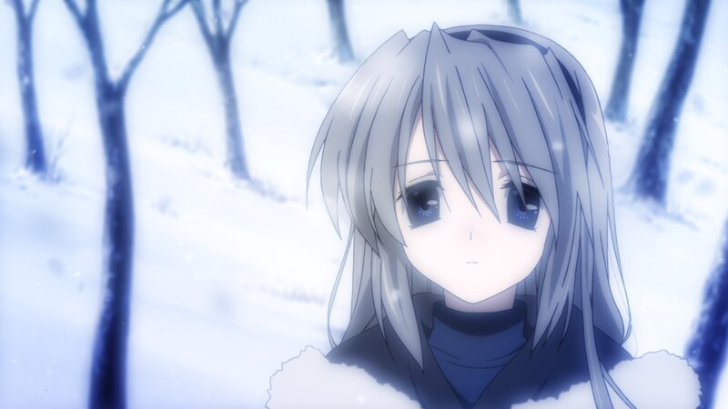 Anime Girl in Snow — White, Calm, Winter, Trees