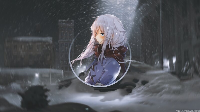 Anime Girl in Snow — White, Cold, Night