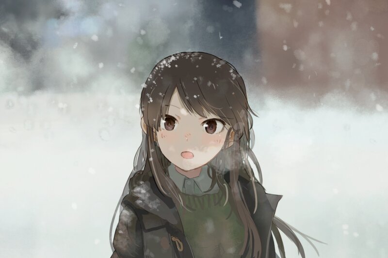 Anime Girl in Snow — White, Cold, Winter, Digital Art, Coat