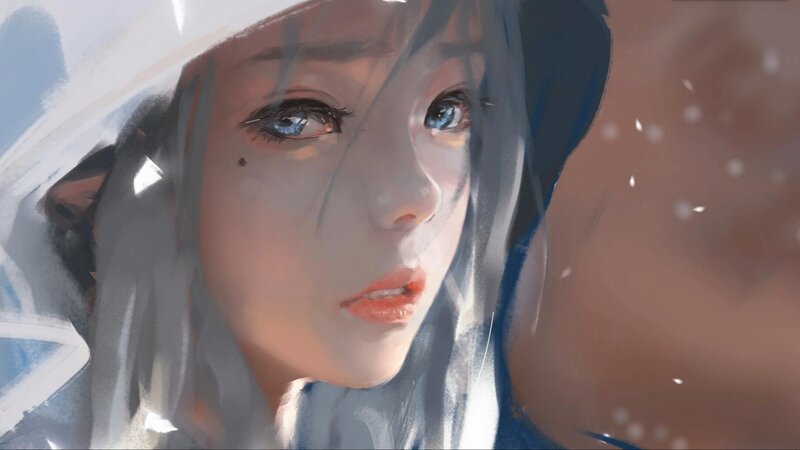 Anime Girl in Snow — White, Cold, Winter, Digital Art, Eyes
