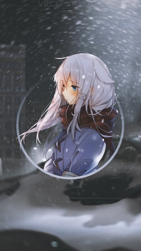 Anime Girl in Snow — White, Cold, Winter, Digital Art, Scarf