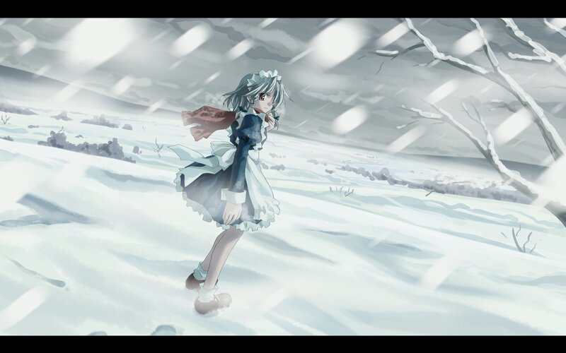Anime Girl in Snow — White, Cold, Winter, Trees