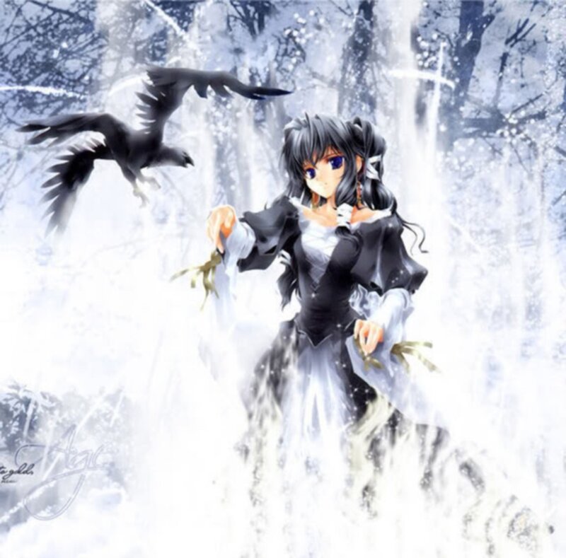 Anime Girl in Snow — White, Dramatic, Winter, Digital Art
