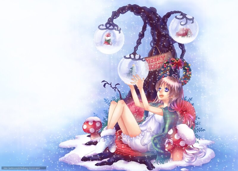 Anime Girl in Snow — White, Festive, Winter