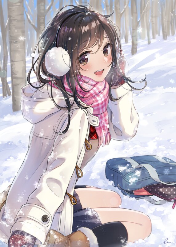 Anime Girl in Snow — White, Peaceful, Winter, Digital Art