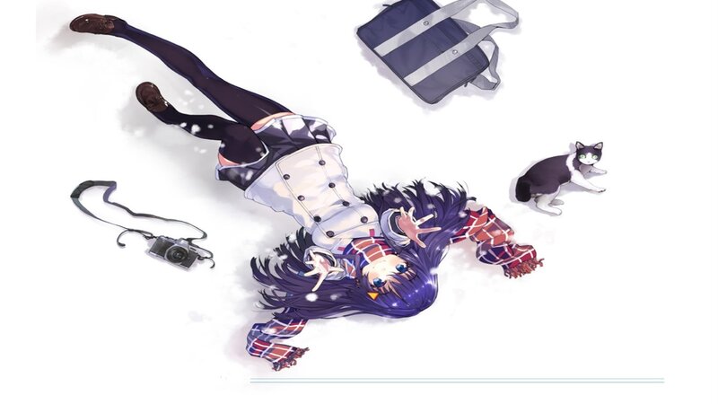 Anime Girl in Snow — White, Playful