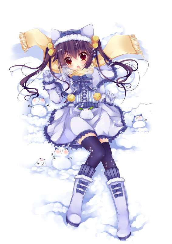Anime Girl in Snow — White, Playful, Winter, Digital Art