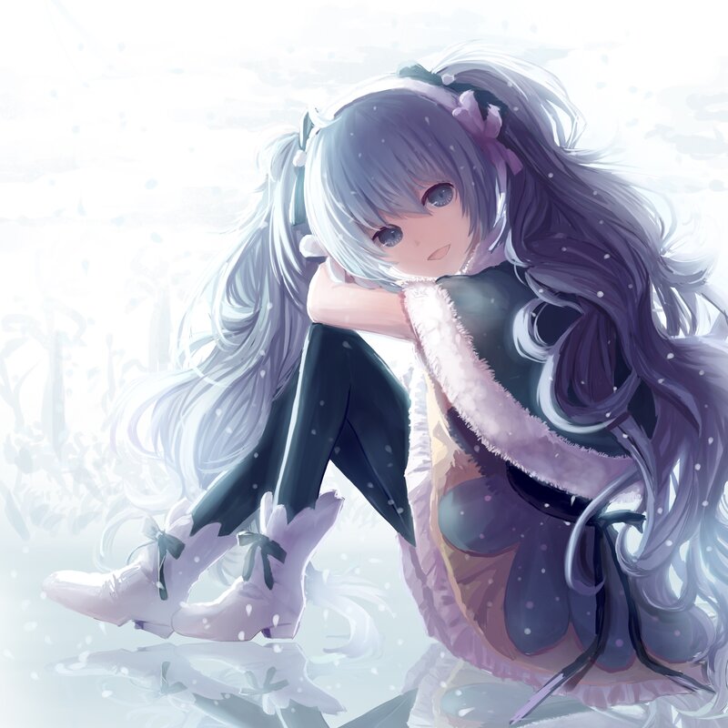 Anime Girl in Snow — White, Serene, Winter, Digital Art, Boots