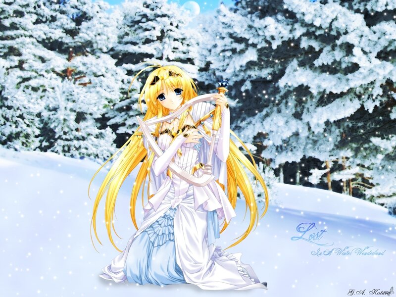 Anime Girl in Snow — White, Serene, Winter, Digital Art, Trees