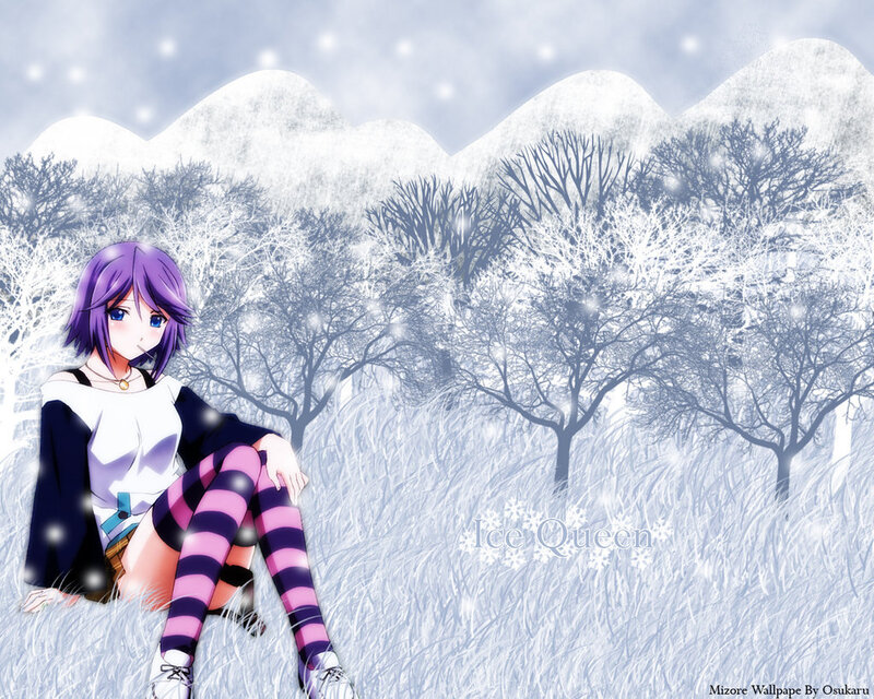 Anime Girl in Snow — White, Serene, Winter, Trees, Mountains