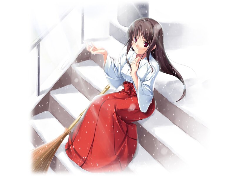 anime girl in snow with broom