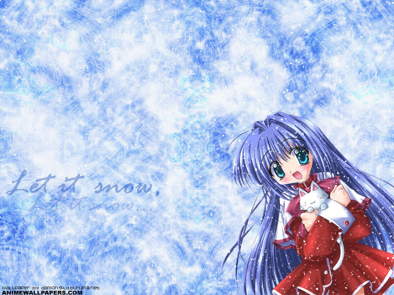 Anime girl in snow with cat