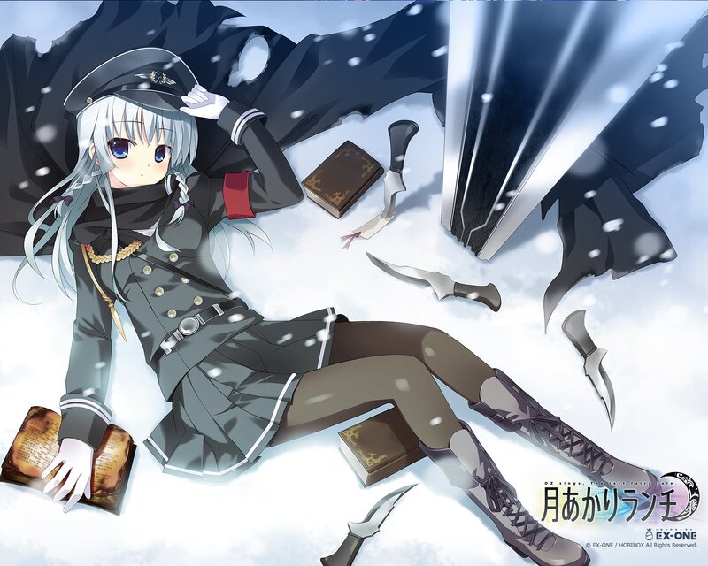 anime girl in snow with knives