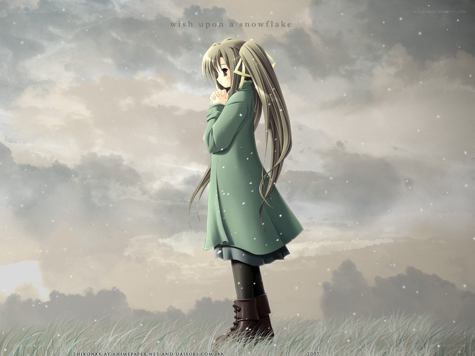 Anime girl in snowfall