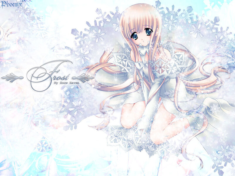 Anime girl in snowflake world
